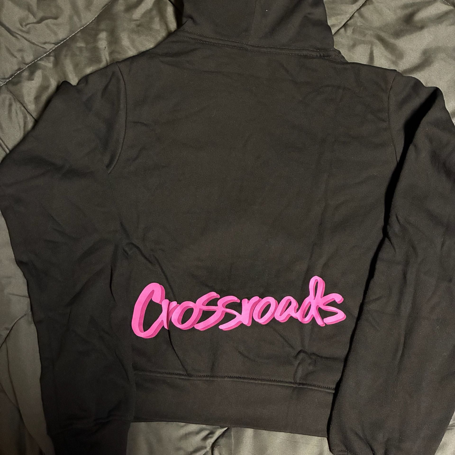 Crossroads Zip Up Hoodie Size Small Black Pink Script Logo 5