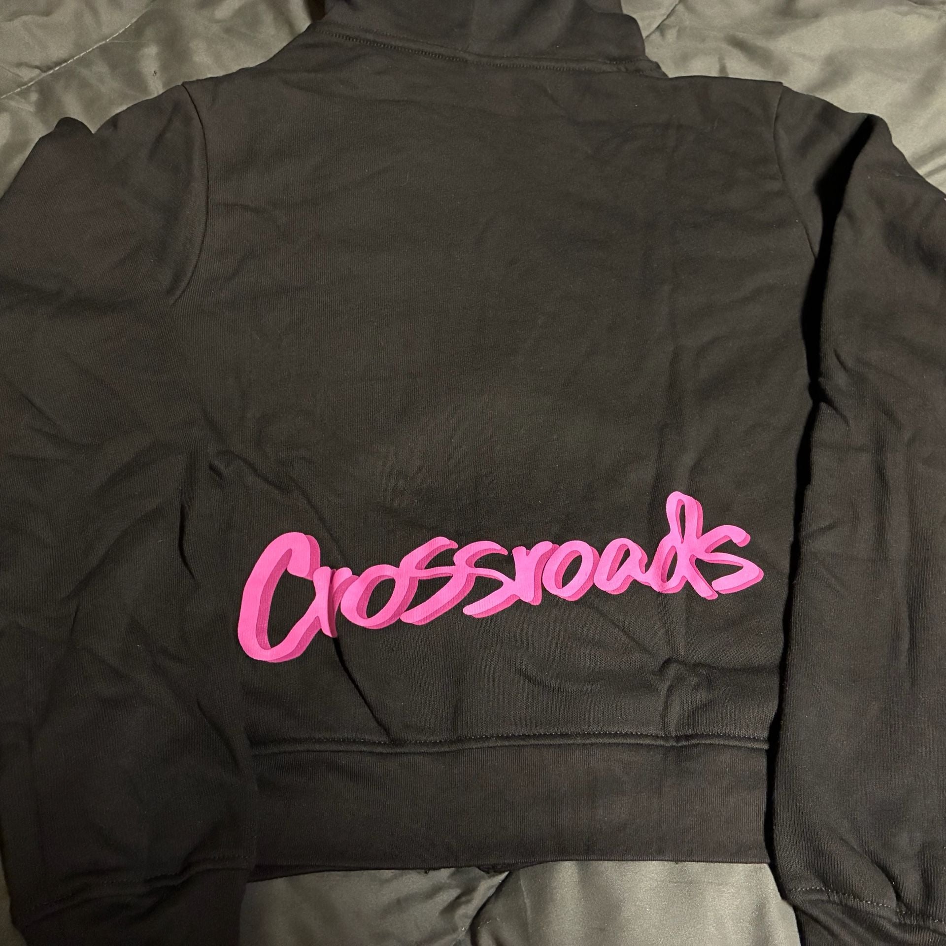 Crossroads Zip Up Hoodie Size Small Black Pink Script Logo 7