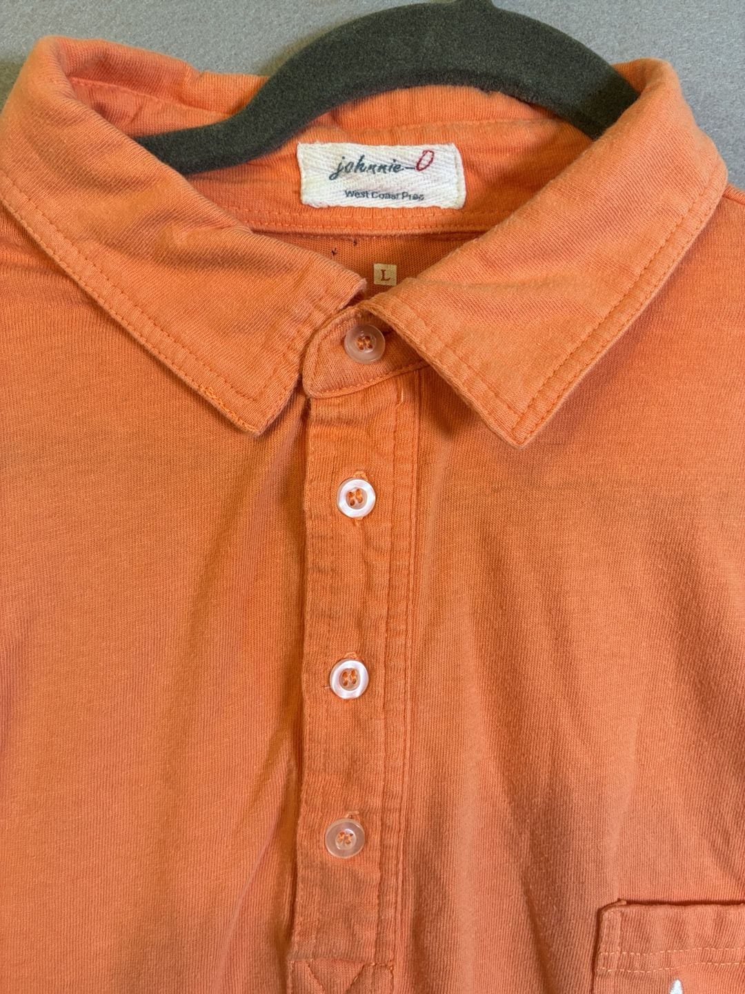 Pinholes in Collar Johnnie-O Original Four-Button Polo Size L Orange 3