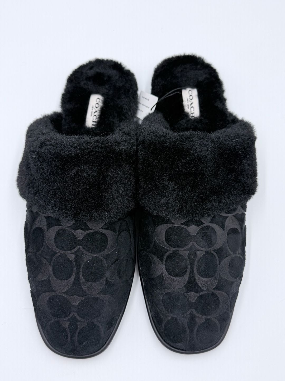 Coach Signature Faux Shearling Slippers Black Size 9 3