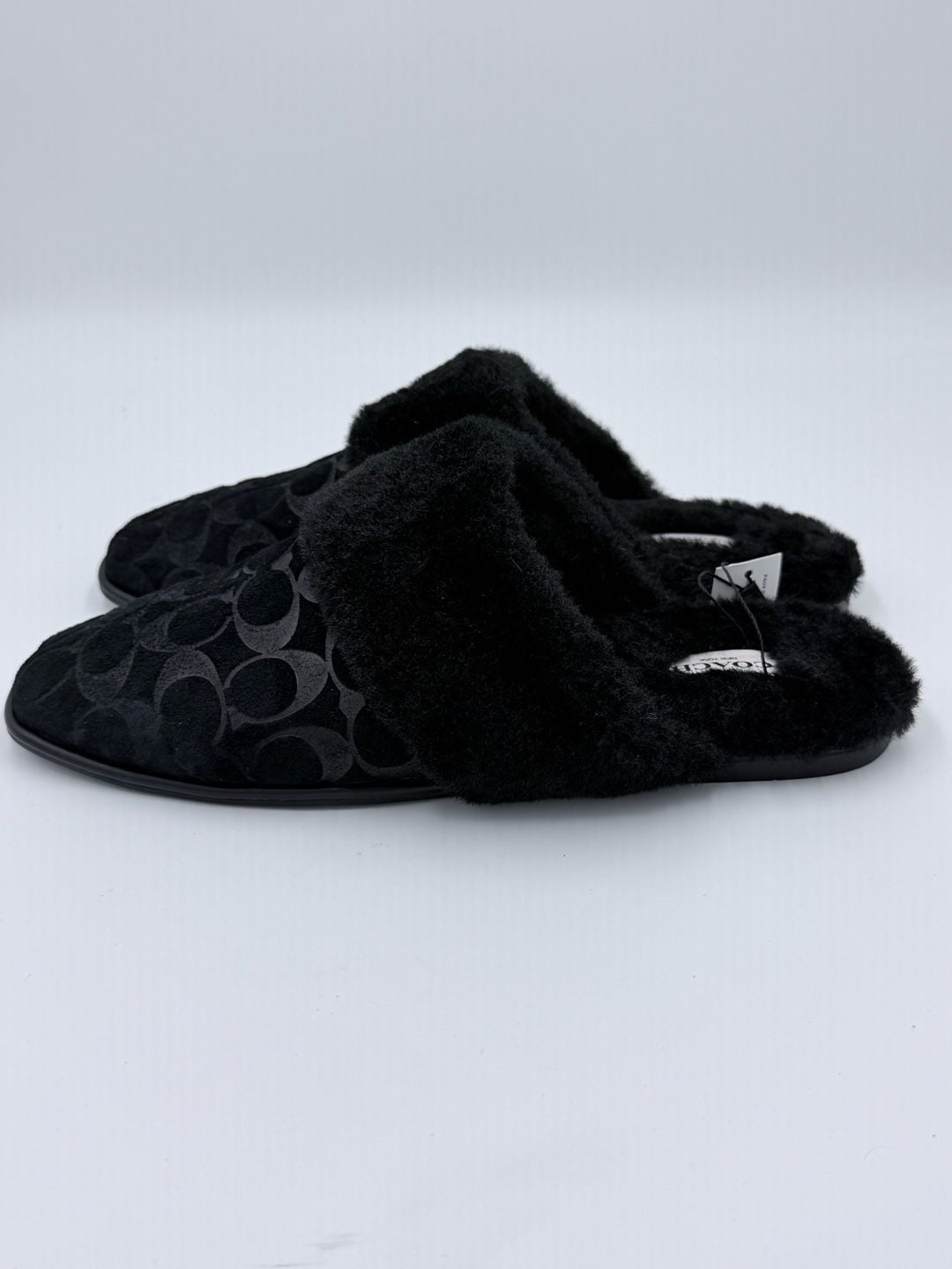 Coach Signature Faux Shearling Slippers Black Size 9 4