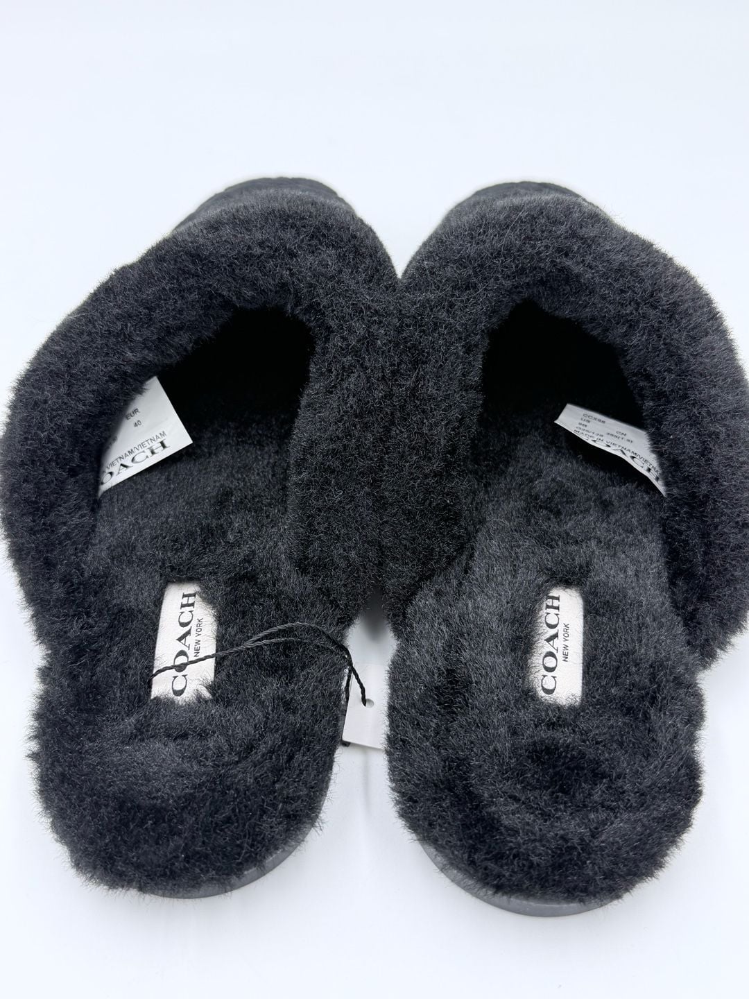 Coach Signature Faux Shearling Slippers Black Size 9 5