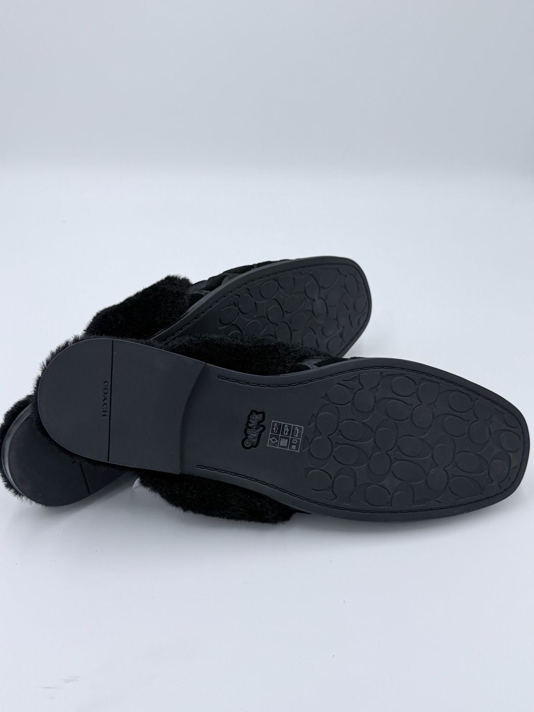 Coach Signature Faux Shearling Slippers Black Size 9 7