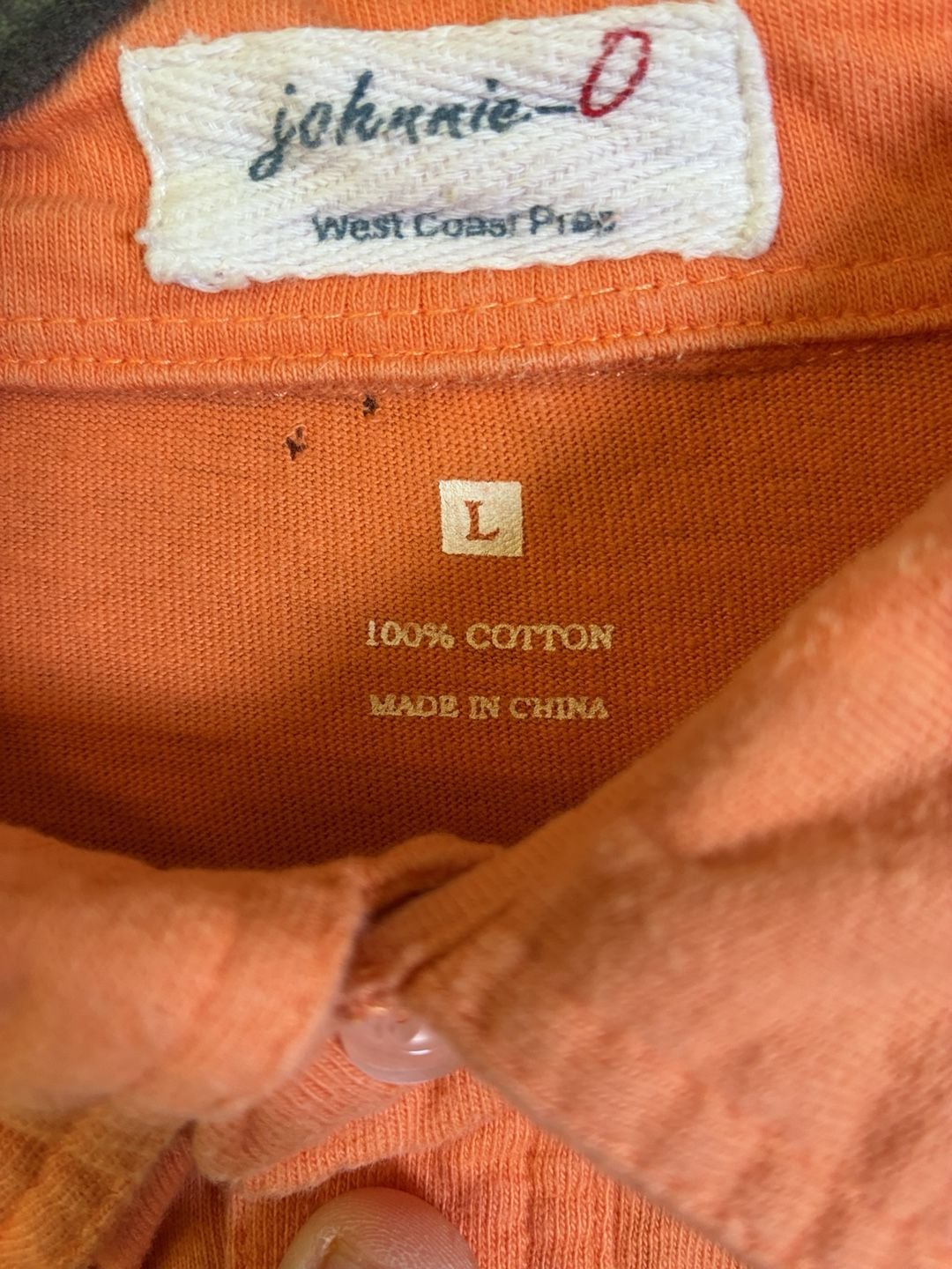 Pinholes in Collar Johnnie-O Original Four-Button Polo Size L Orange 5