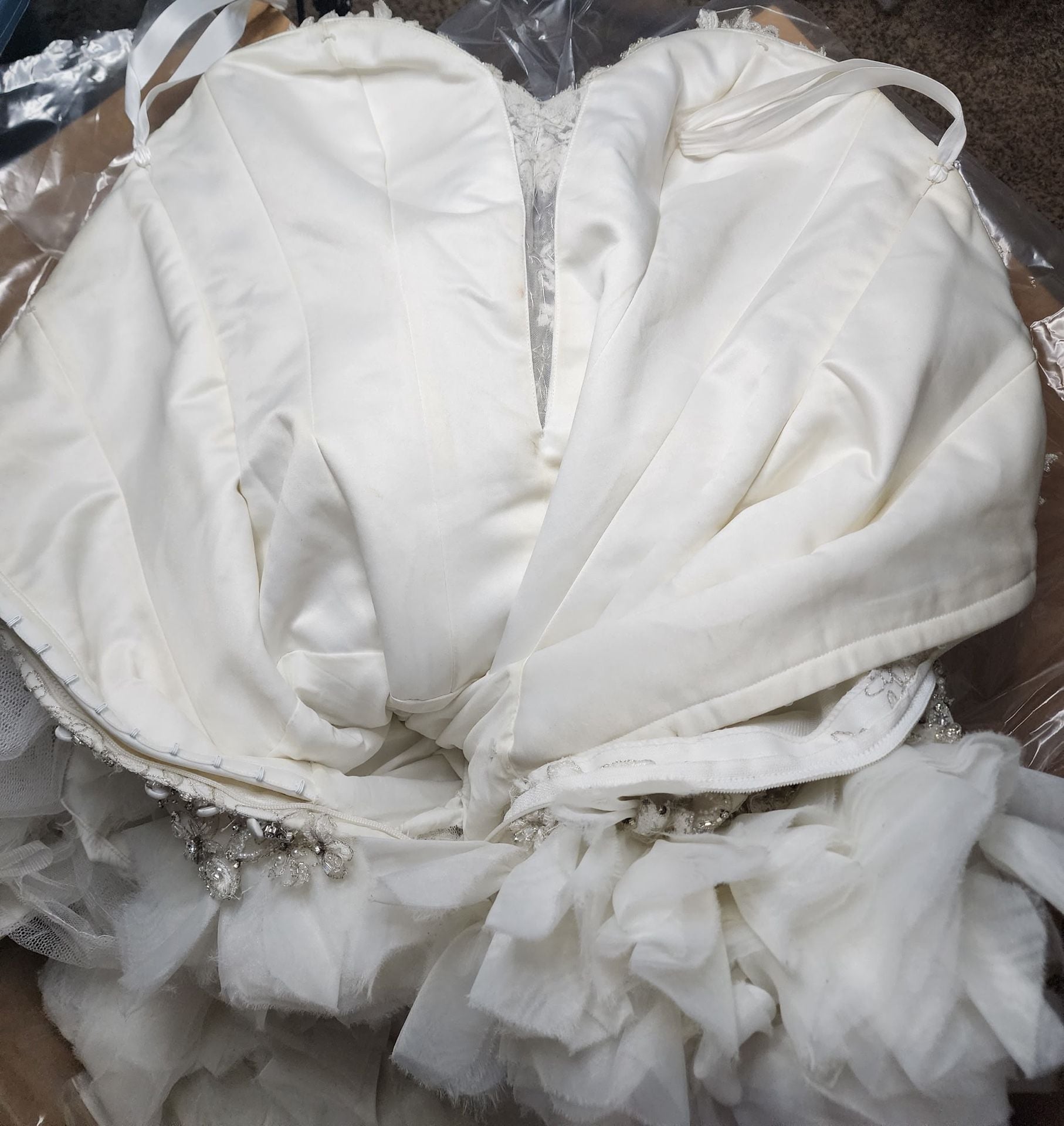 Allure Bridals C229 Wedding Dress Size 10 White Beaded Ruffle Ball Gown 12
