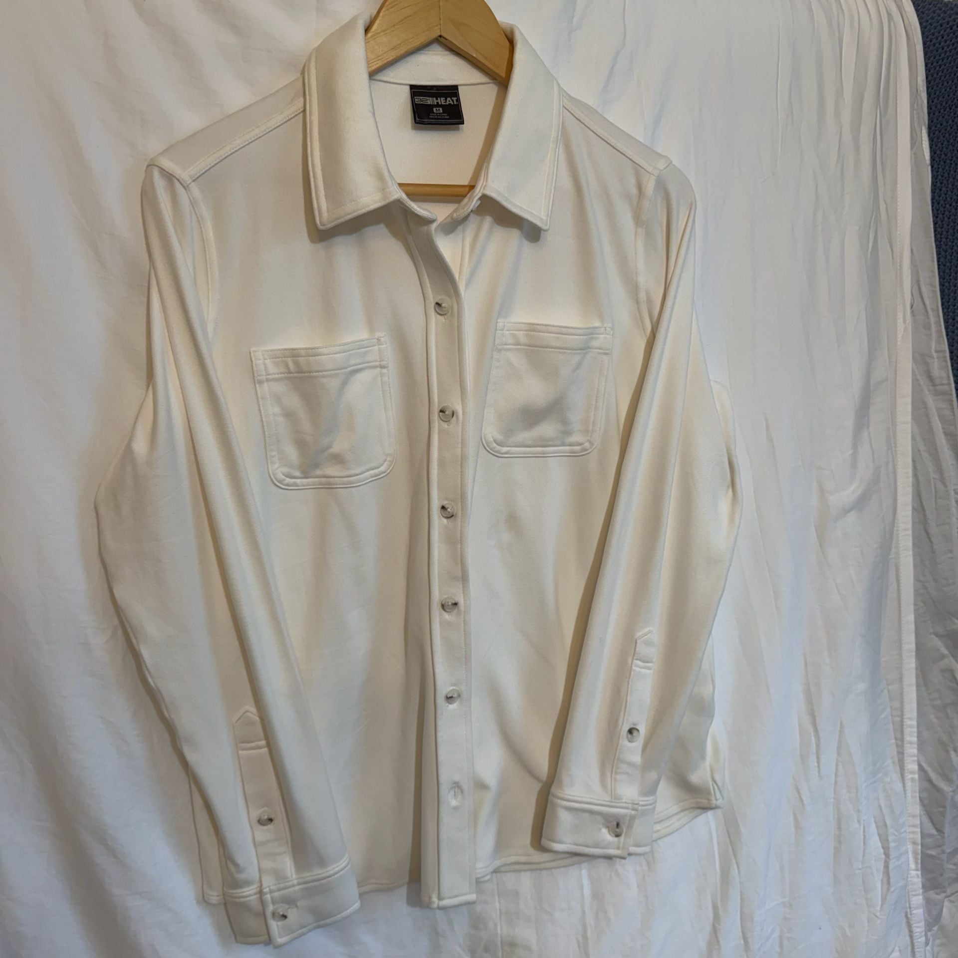 32 Degrees Heat Button Up Shirt Size M Off White Long Sleeve Pocket 2