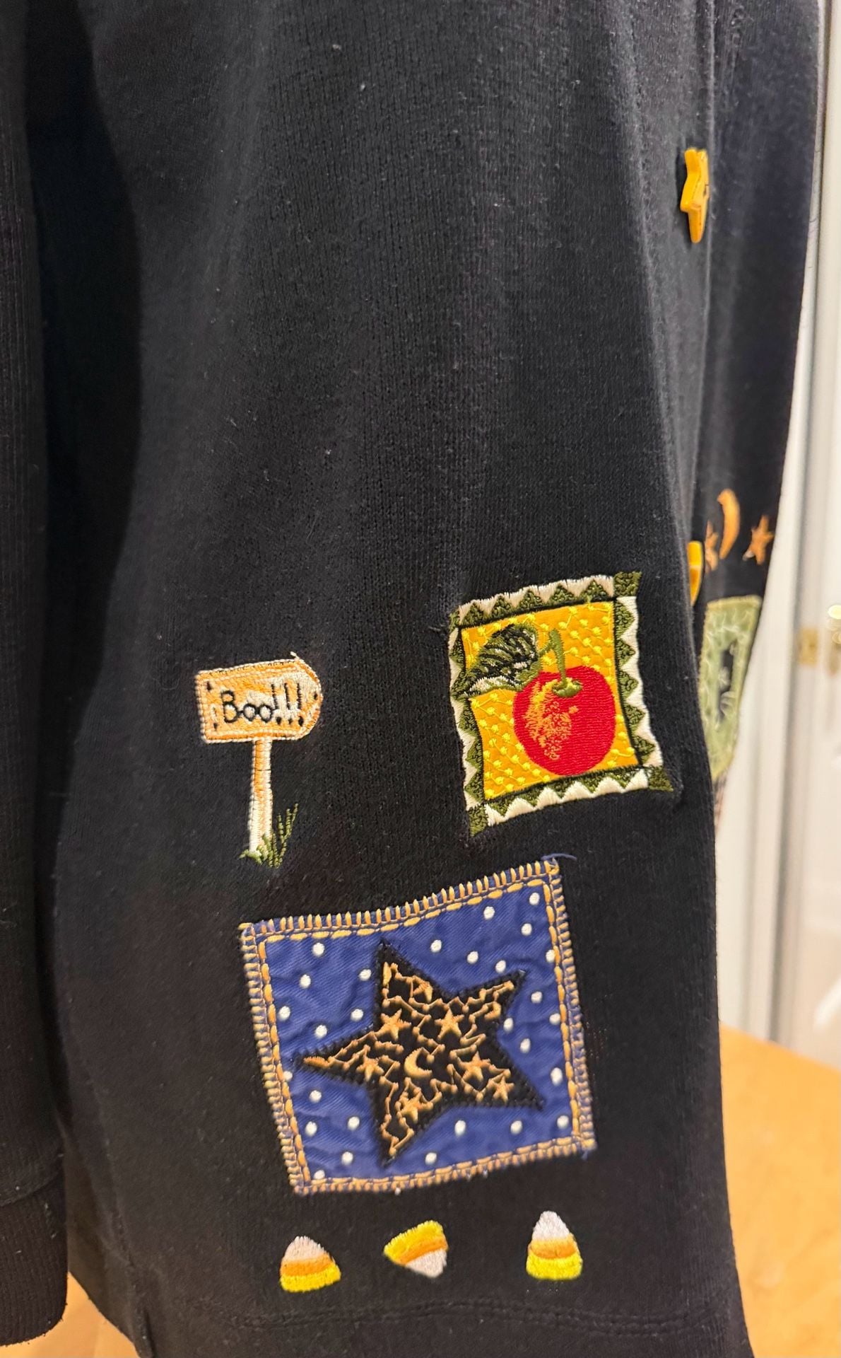 Onque Casuals Halloween Cardigan Black Star Buttons Embroidered Cat 4