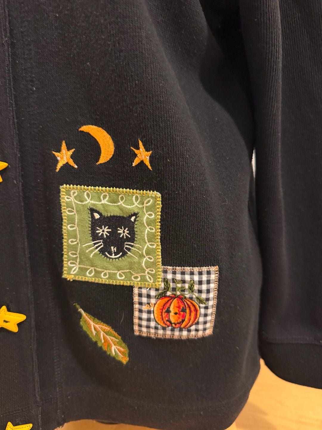 Onque Casuals Halloween Cardigan Black Star Buttons Embroidered Cat 5