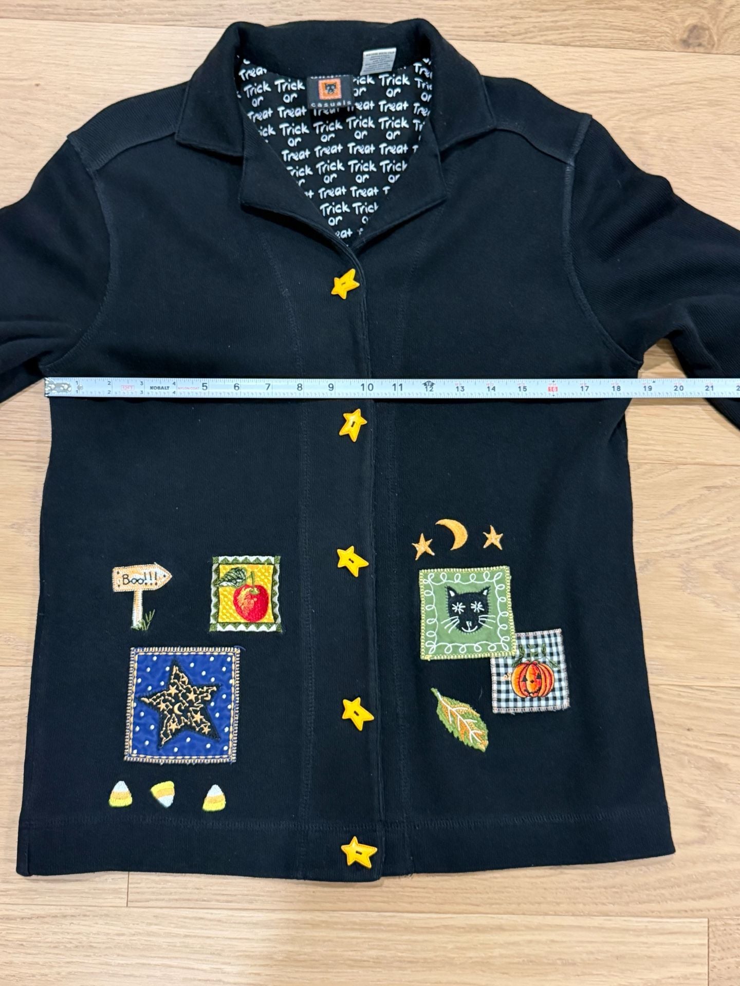 Onque Casuals Halloween Cardigan Black Star Buttons Embroidered Cat 7