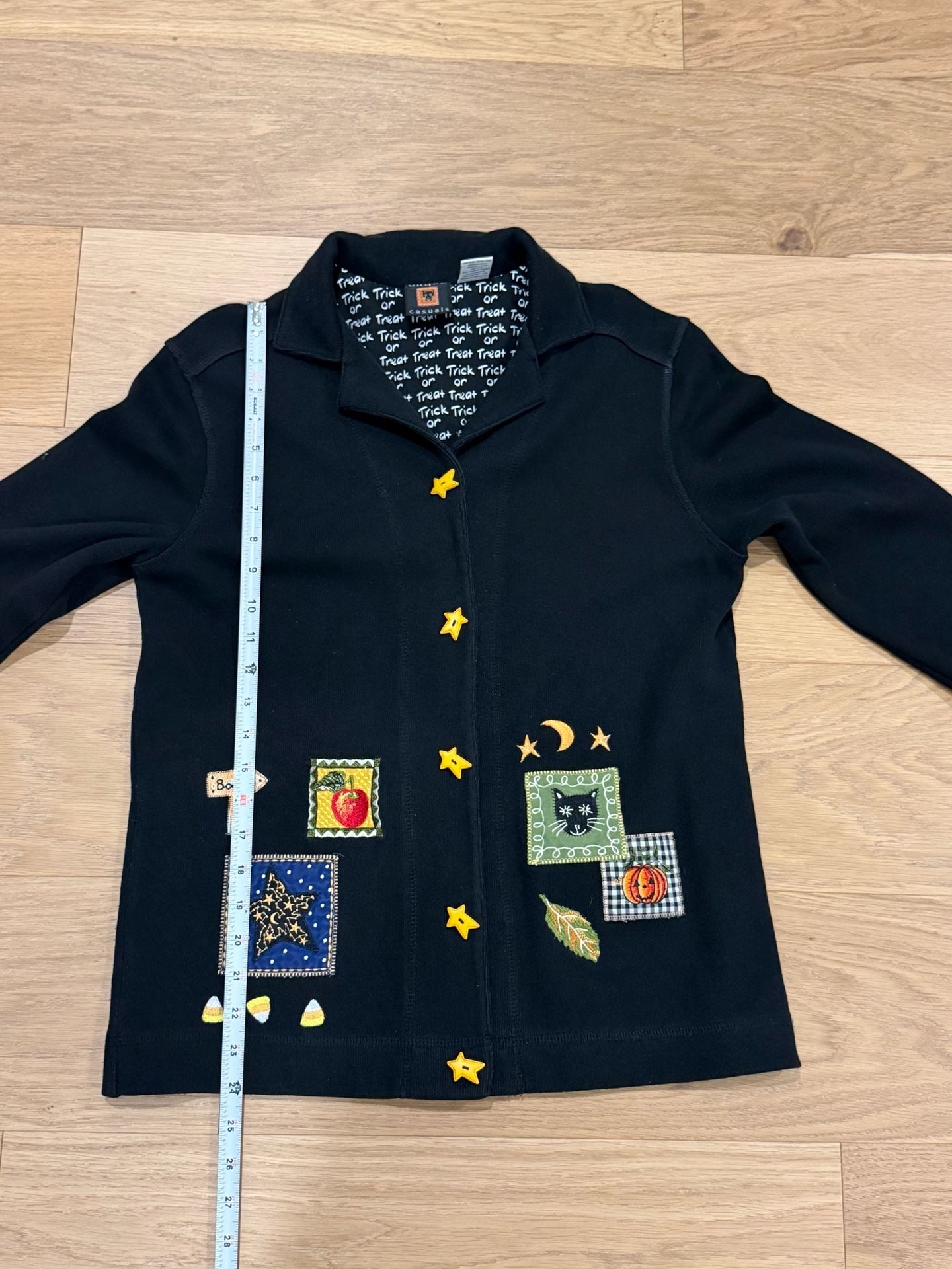 Onque Casuals Halloween Cardigan Black Star Buttons Embroidered Cat 8