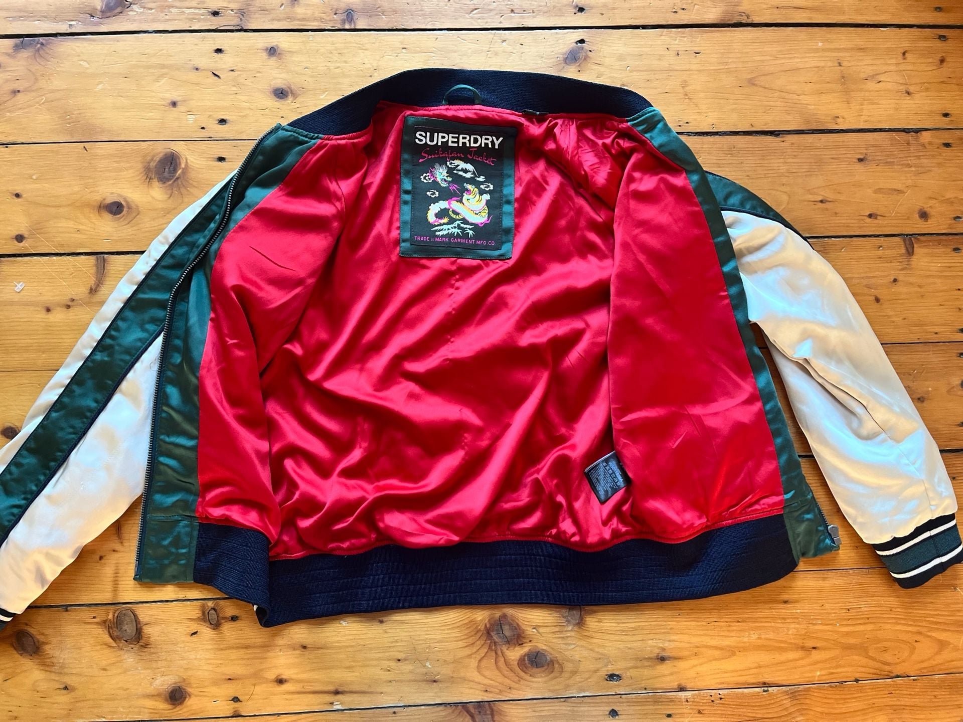 Superdry Suikajan Japan Embroidered Bomber Jacket US 4 Green Tiger 4