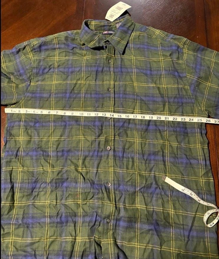 Faded Glory Men’s XL Tall Green Blue Plaid Flannel Shirt NWT 100% Cotton 3