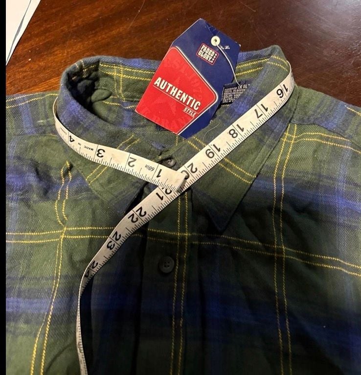 Faded Glory Men’s XL Tall Green Blue Plaid Flannel Shirt NWT 100% Cotton 5