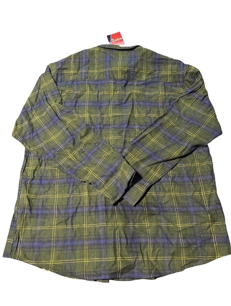 Faded Glory Men’s XL Tall Green Blue Plaid Flannel Shirt NWT 100% Cotton 6