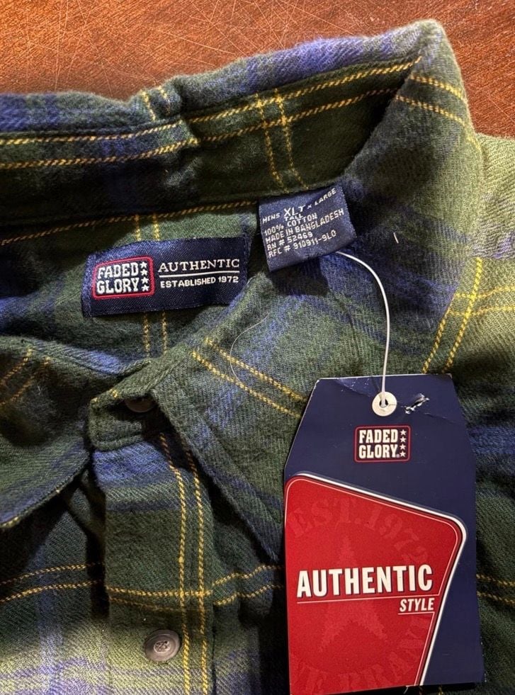 Faded Glory Men’s XL Tall Green Blue Plaid Flannel Shirt NWT 100% Cotton 8