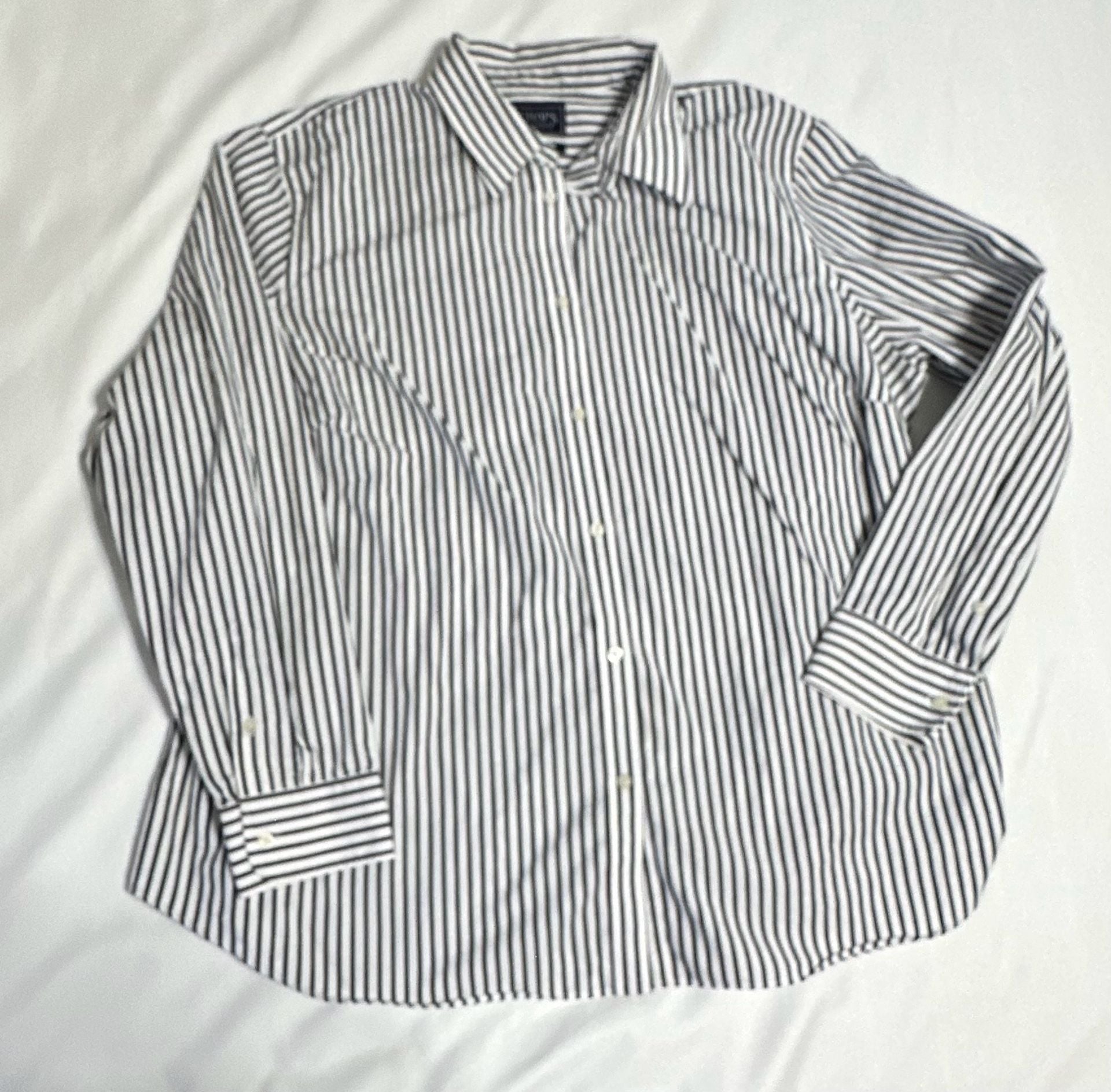 Chaps Button Up Shirt Womens Size 2X Black White Striped Cotton Long Sleeve 2