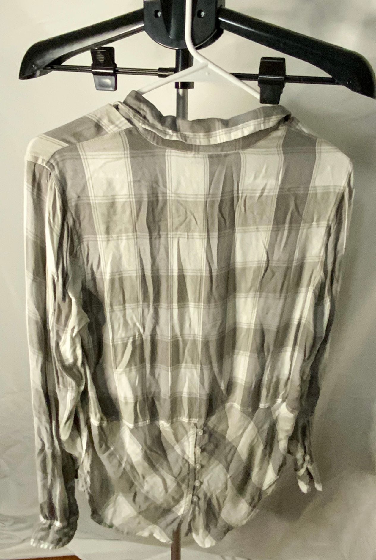 Lucky Brand Plaid Button Down Shirt Women Dress Size S Grey White 3