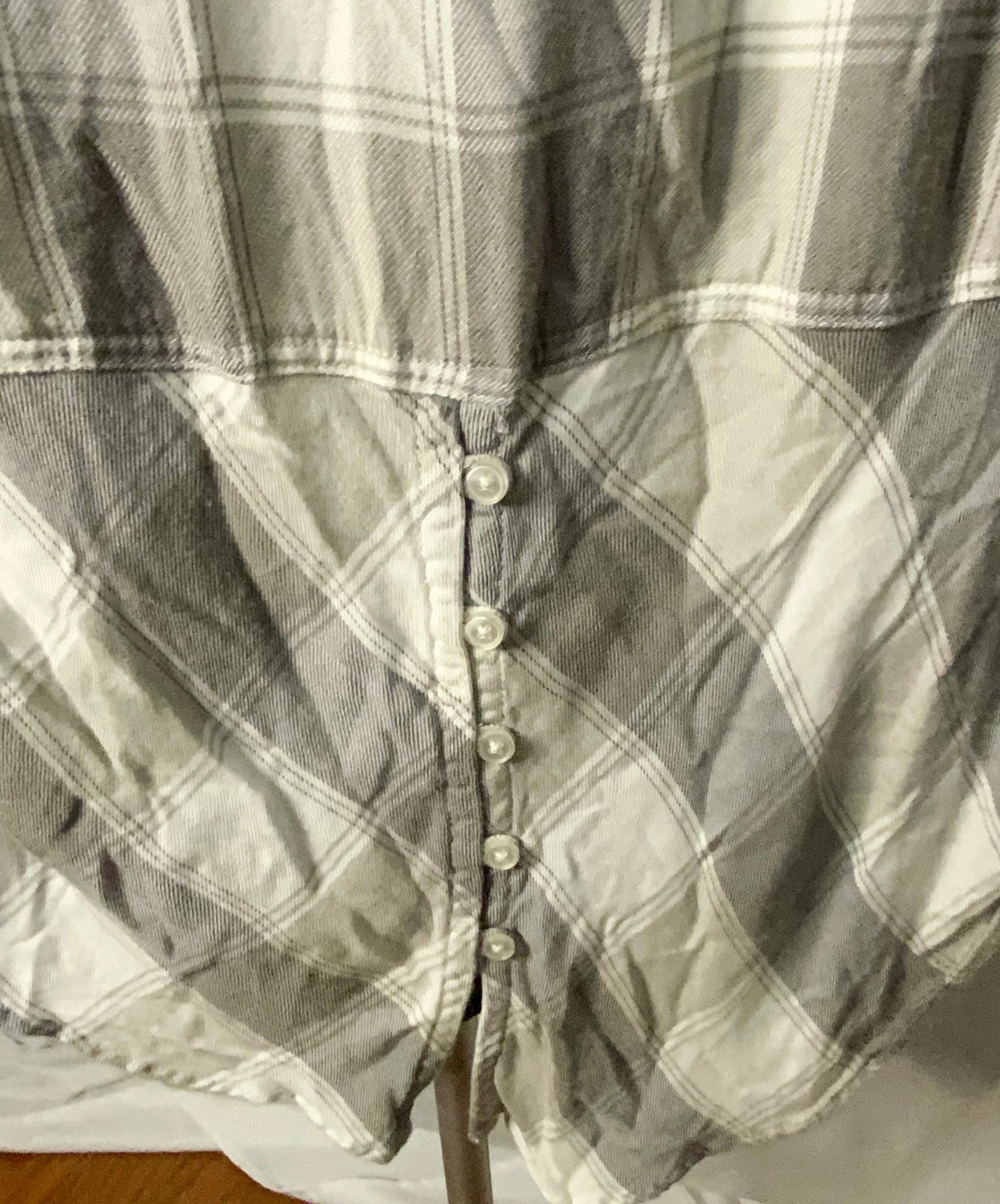 Lucky Brand Plaid Button Down Shirt Women Dress Size S Grey White 4