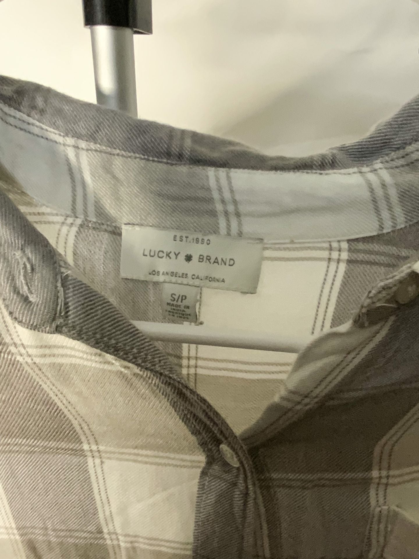 Lucky Brand Plaid Button Down Shirt Women Dress Size S Grey White 5