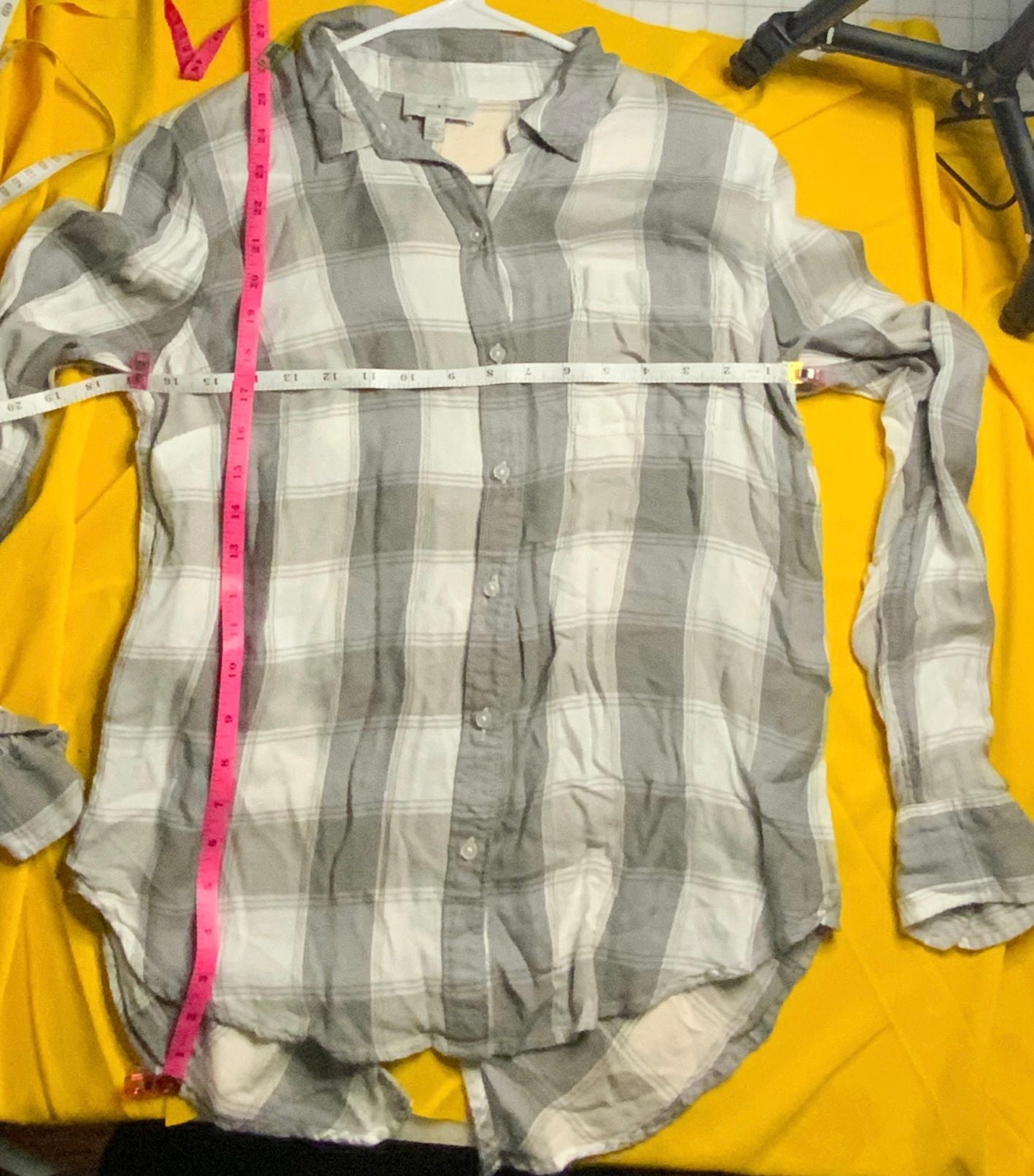 Lucky Brand Plaid Button Down Shirt Women Dress Size S Grey White 6