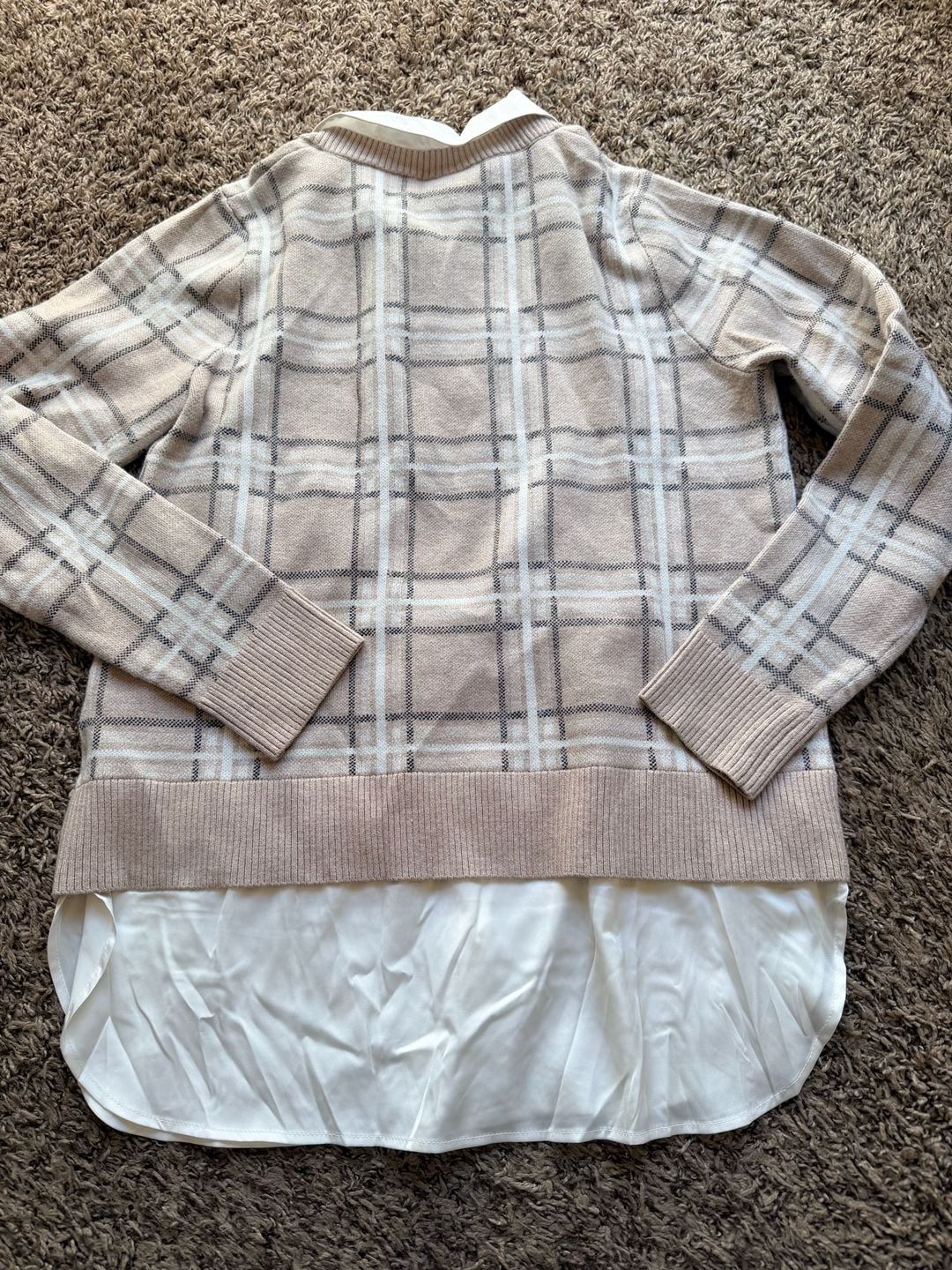 Adrienne Vittadini Layered Plaid Sweater Size M Beige 3