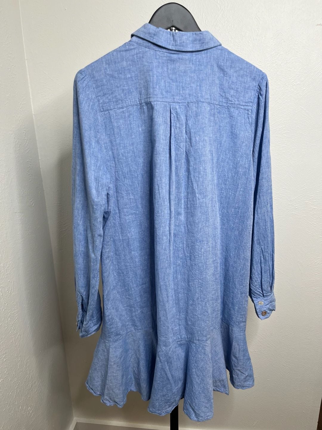 Tuckernuck Dress Blue Cotton Long Sleeve Ruffle Hem Shirt Dress 3