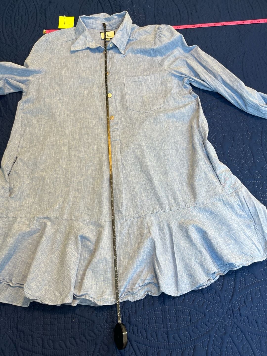 Tuckernuck Dress Blue Cotton Long Sleeve Ruffle Hem Shirt Dress 4