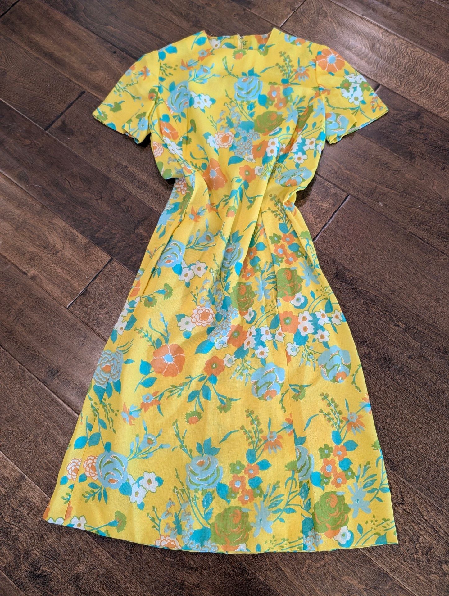 Vintage 1970s Floral Dress Pockets Retro Mod Scovill Zipper Size 10 Large 2