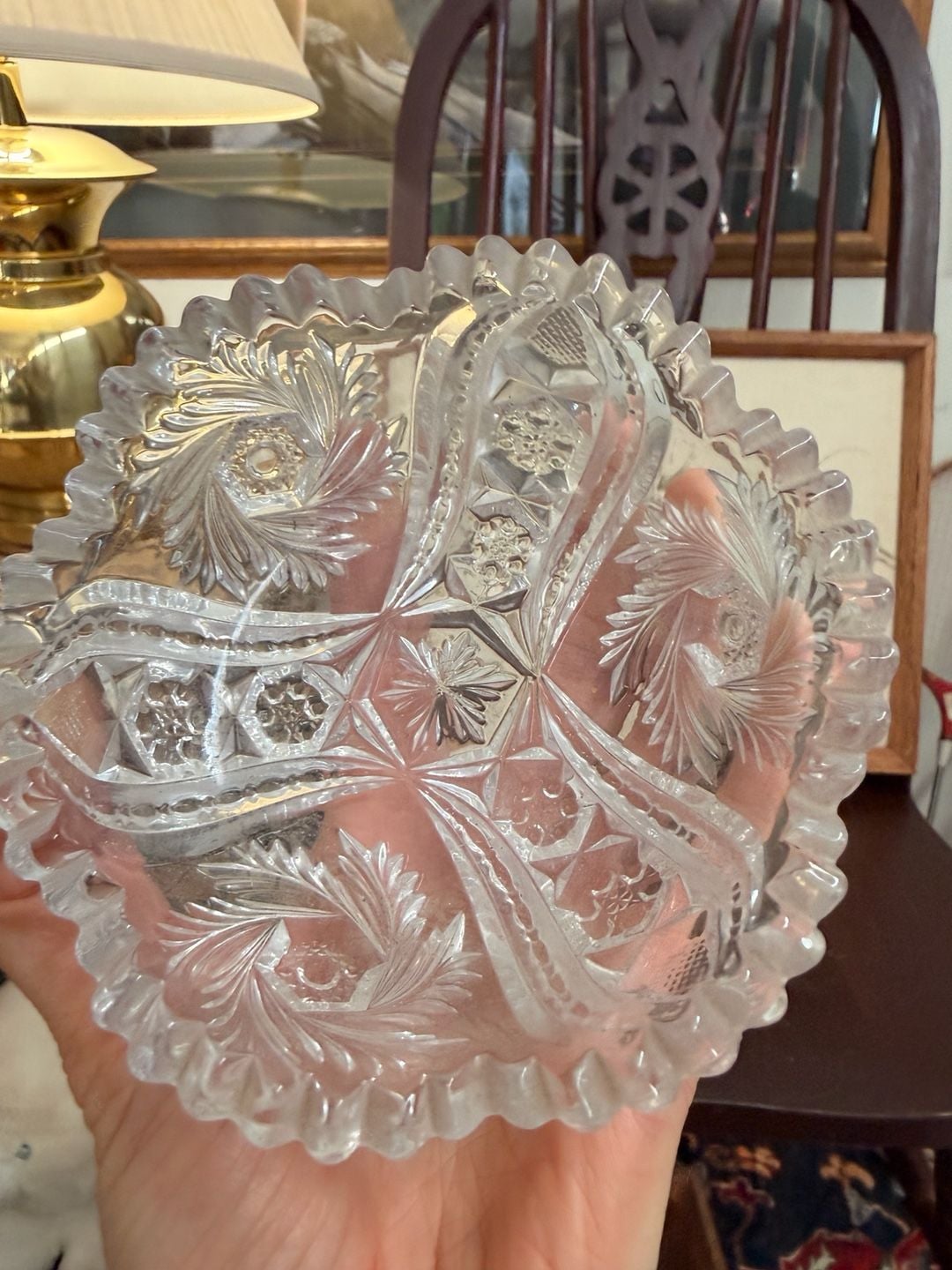 Vintage Clear Cut Glass Crystal Pinwheel Hobstar Sawtooth Bowl Trinket Dish 6