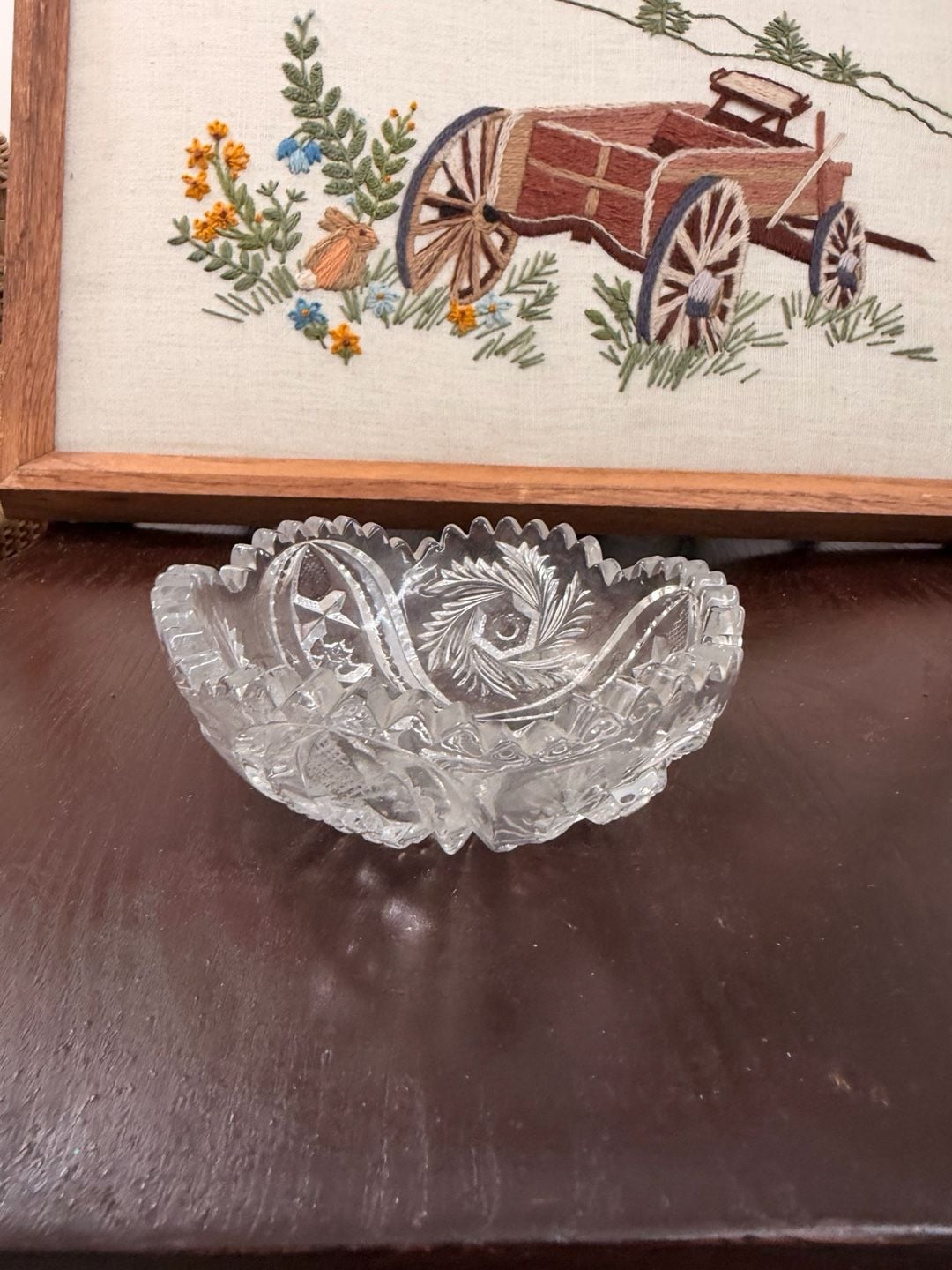 Vintage Clear Cut Glass Crystal Pinwheel Hobstar Sawtooth Bowl Trinket Dish 7
