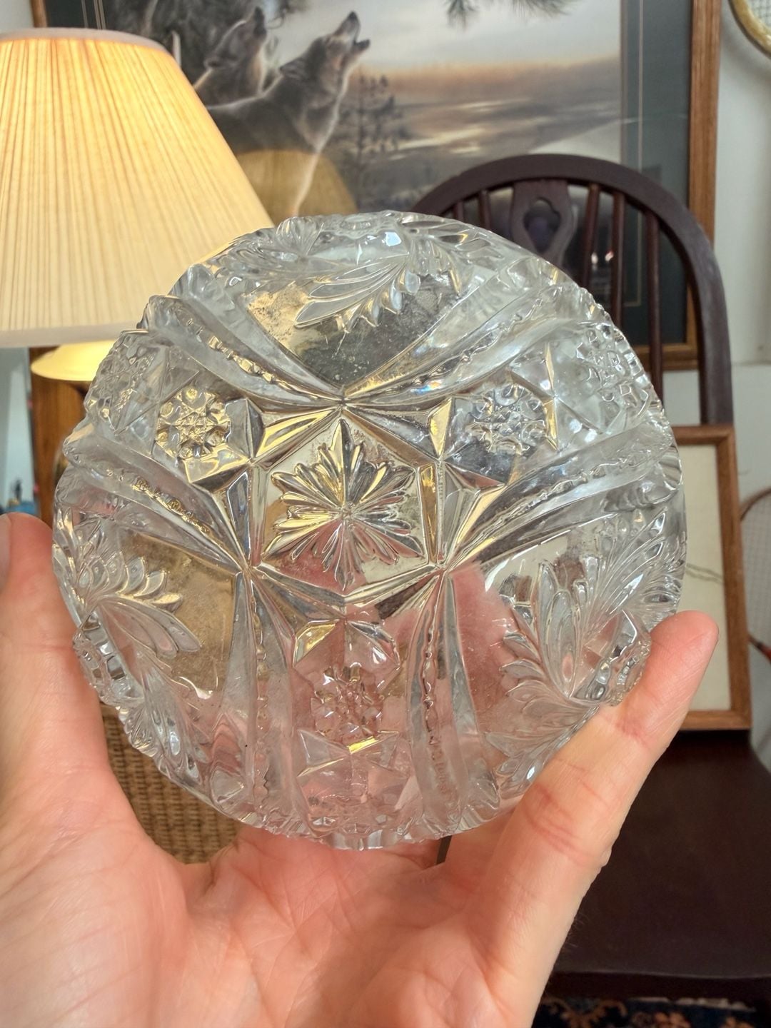 Vintage Clear Cut Glass Crystal Pinwheel Hobstar Sawtooth Bowl Trinket Dish 10