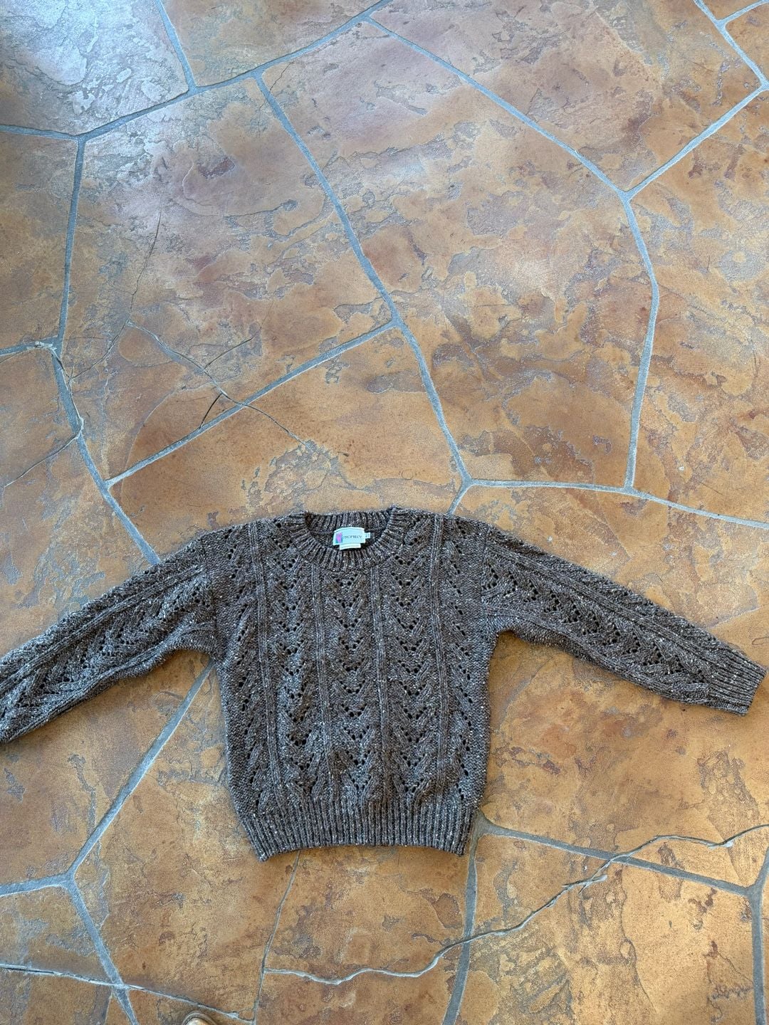 VTG Prophecy Chunky Knit Wool Sweater Size Small Brown Tweed Open Weave 3