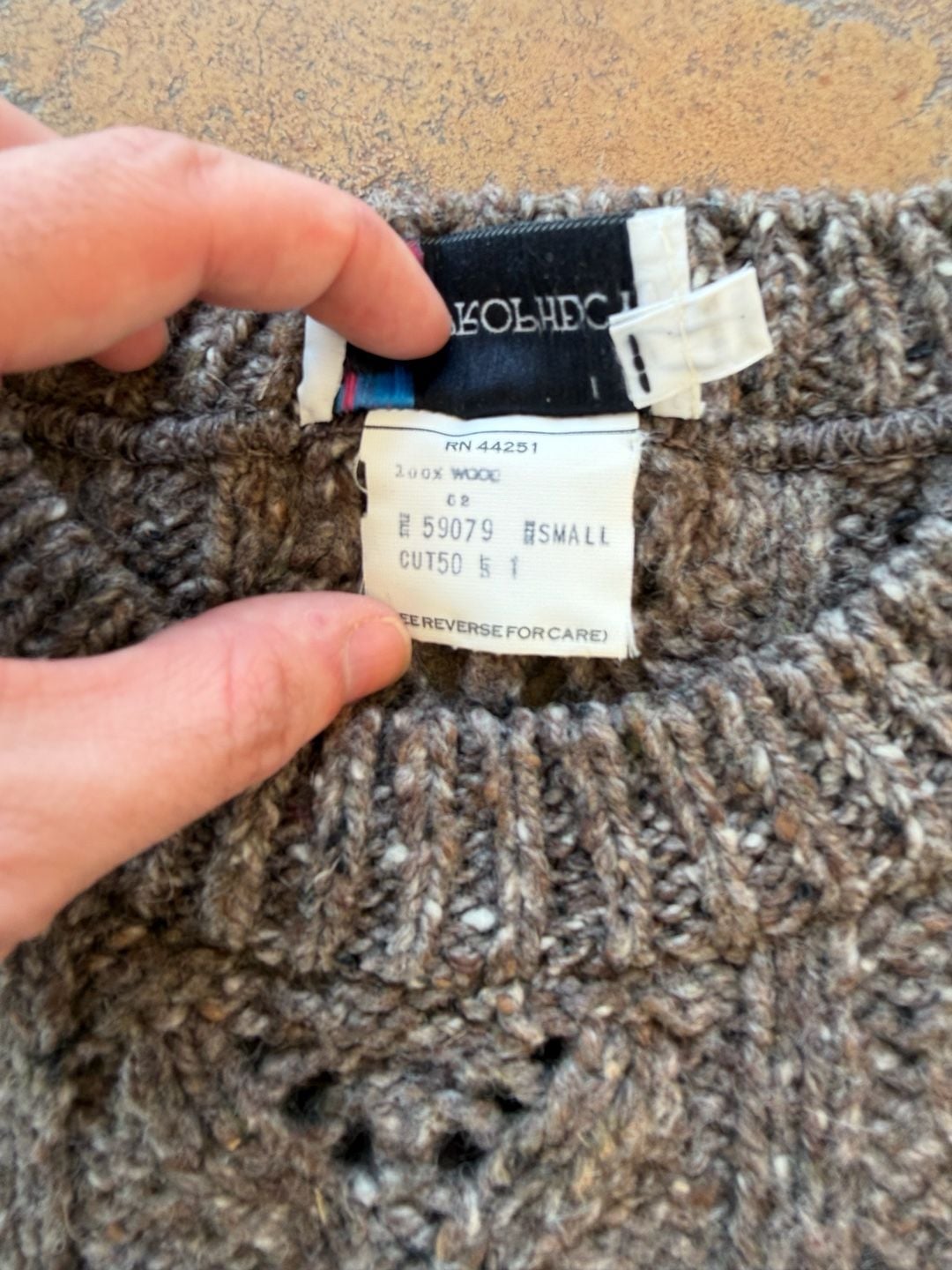 VTG Prophecy Chunky Knit Wool Sweater Size Small Brown Tweed Open Weave 5