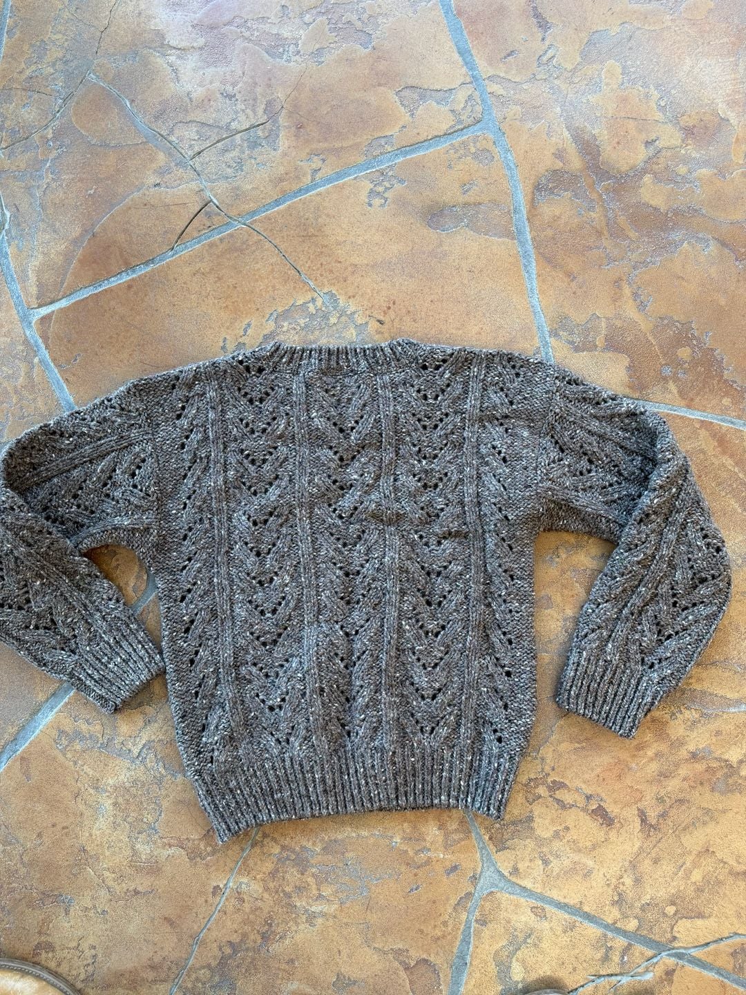 VTG Prophecy Chunky Knit Wool Sweater Size Small Brown Tweed Open Weave 6