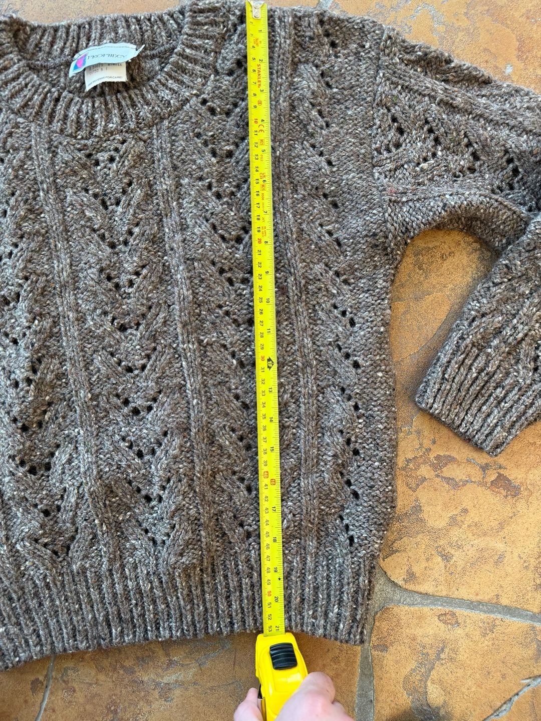 VTG Prophecy Chunky Knit Wool Sweater Size Small Brown Tweed Open Weave 7