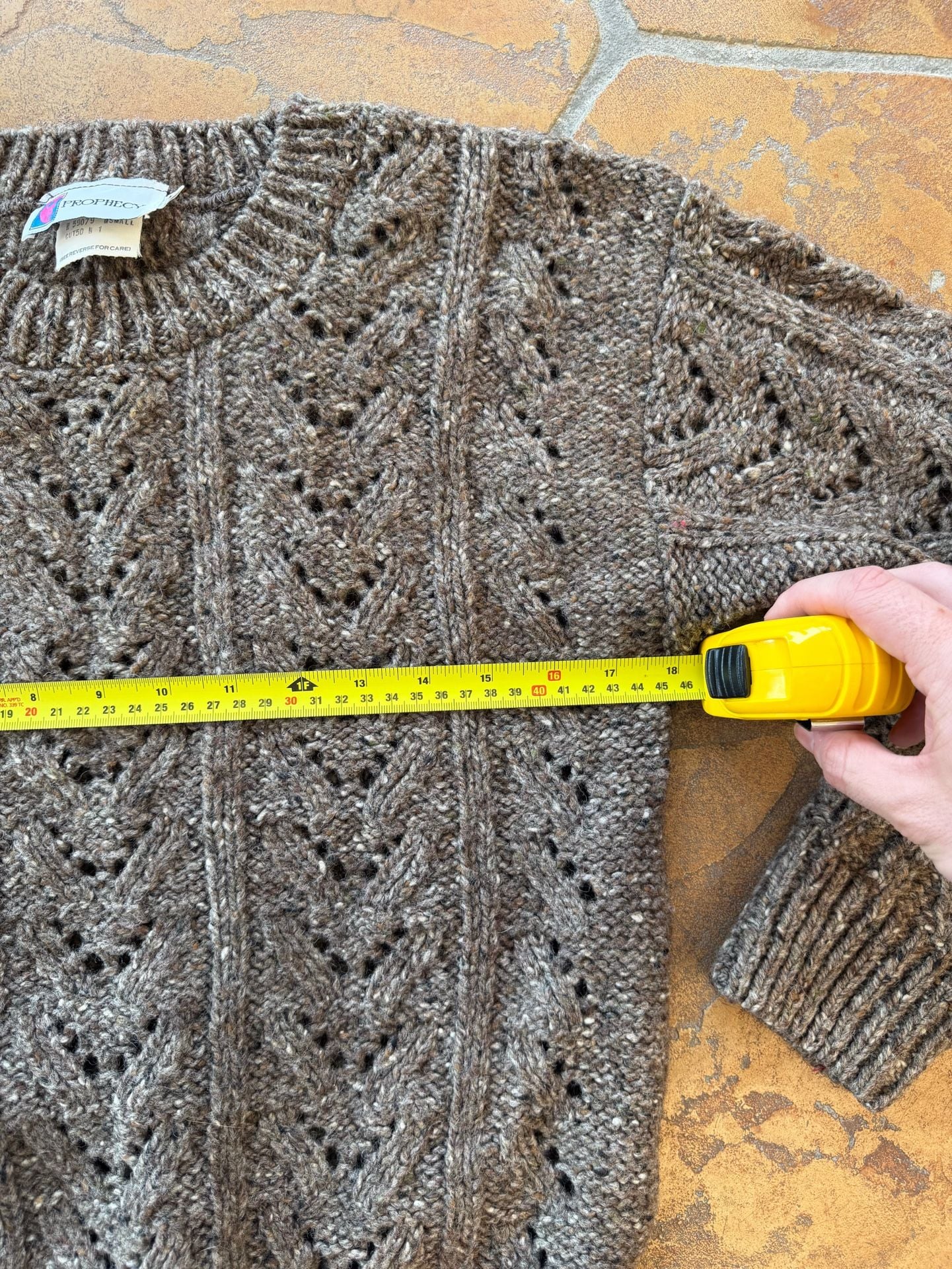 VTG Prophecy Chunky Knit Wool Sweater Size Small Brown Tweed Open Weave 8