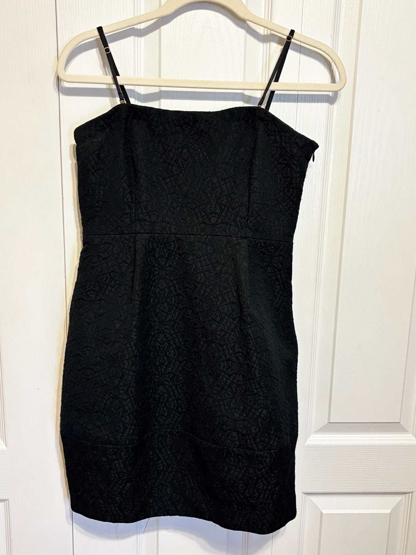 Theory Mini Dress Size 6 Black Textured Jacquard Spaghetti Strap 2