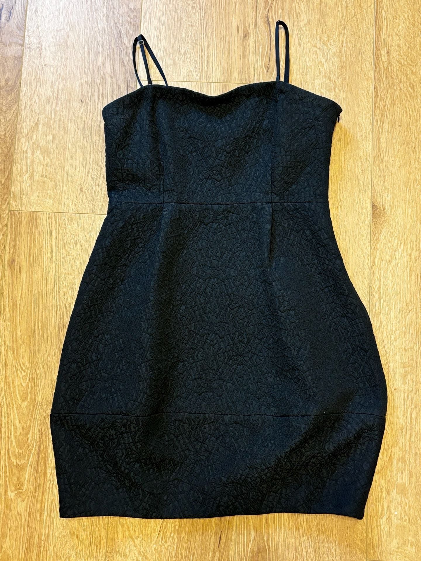 Theory Mini Dress Size 6 Black Textured Jacquard Spaghetti Strap 4