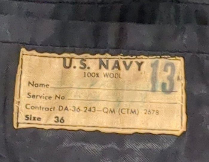 US Navy Pea Coat Size 36 Black Wool 100% Wool 6