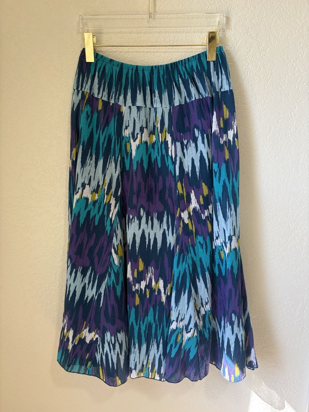 Ruby Rd. Skirt Size 10P Blue Teal Purple Ikat Print Cotton Midi 2