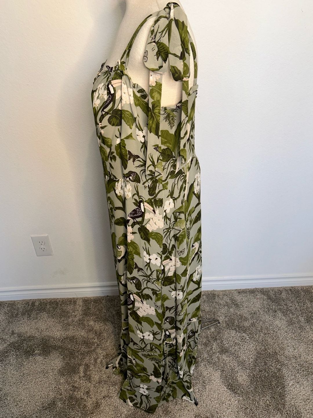 Reformation Nikita Dress Green Tropical Toucan Bird Print 4