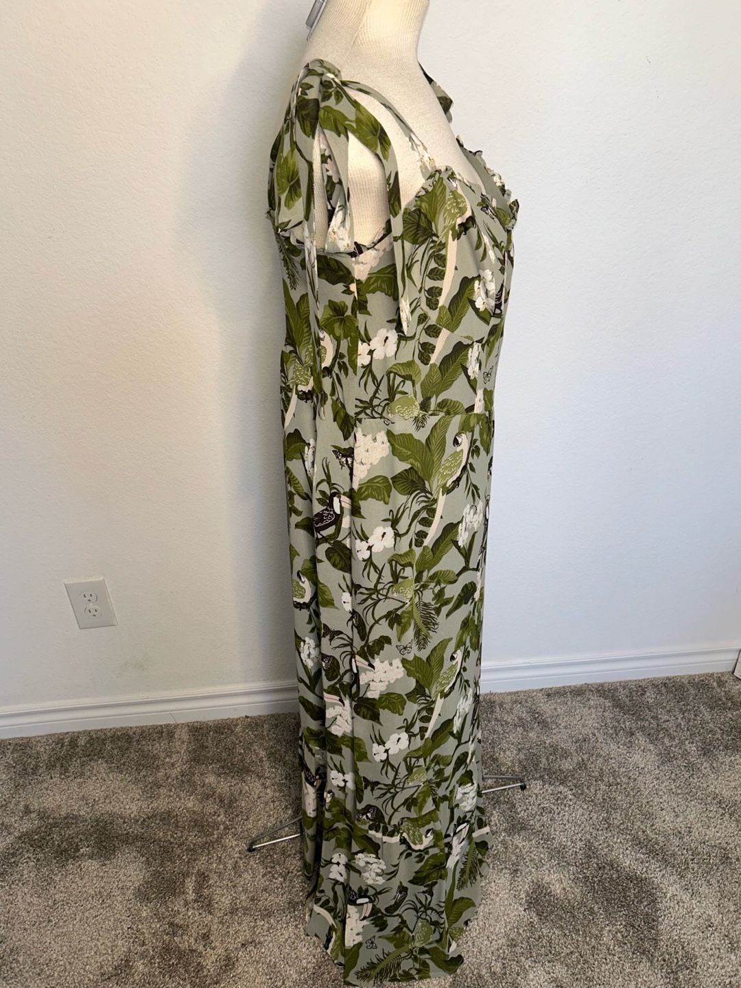 Reformation Nikita Dress Green Tropical Toucan Bird Print 5
