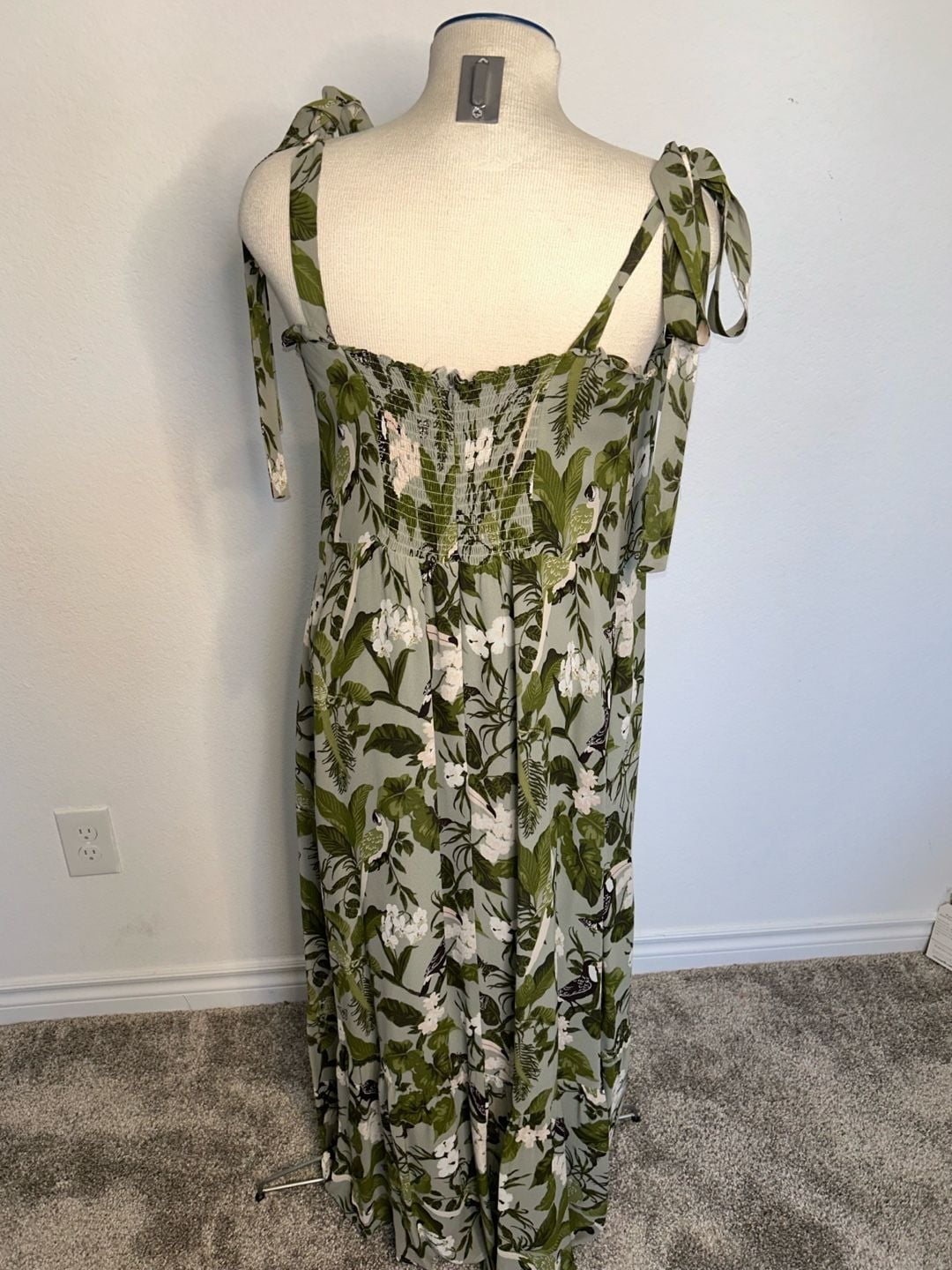 Reformation Nikita Dress Green Tropical Toucan Bird Print 6
