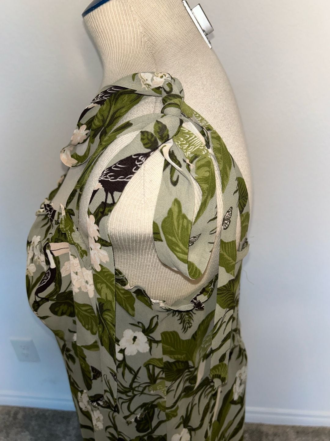 Reformation Nikita Dress Green Tropical Toucan Bird Print 7