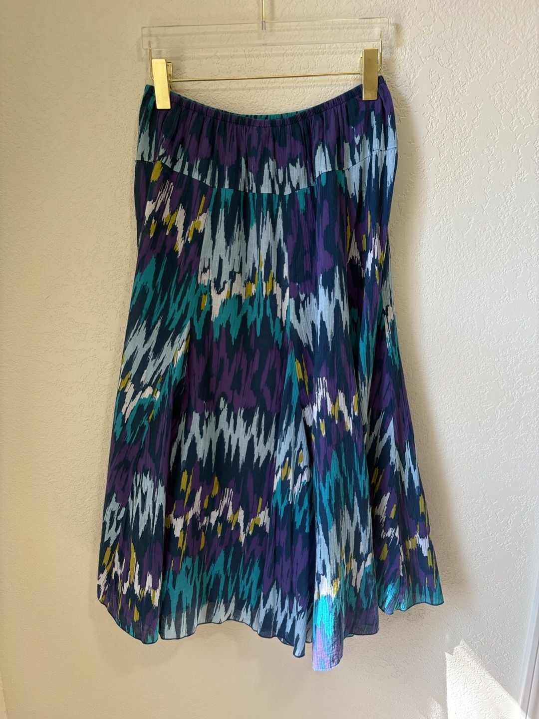 Ruby Rd. Skirt Size 10P Blue Teal Purple Ikat Print Cotton Midi 3
