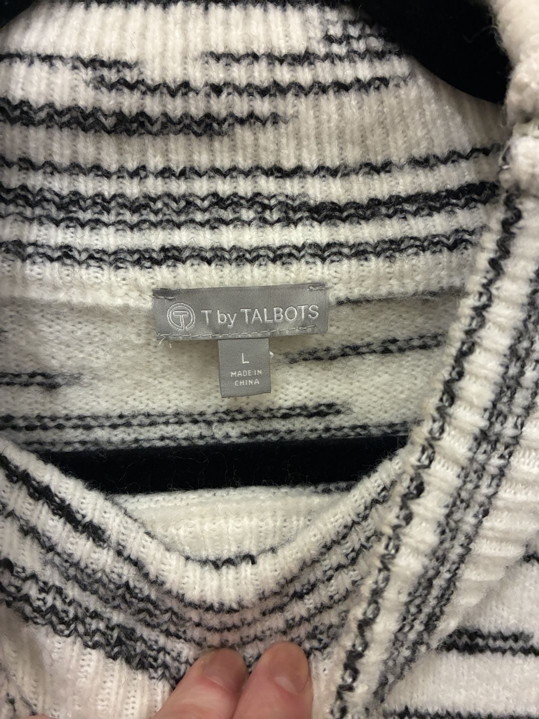 T by Talbots Mock Neck Sweater Size L Black White Space Dye 3