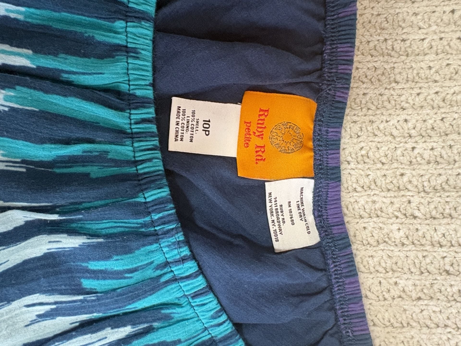 Ruby Rd. Skirt Size 10P Blue Teal Purple Ikat Print Cotton Midi 6