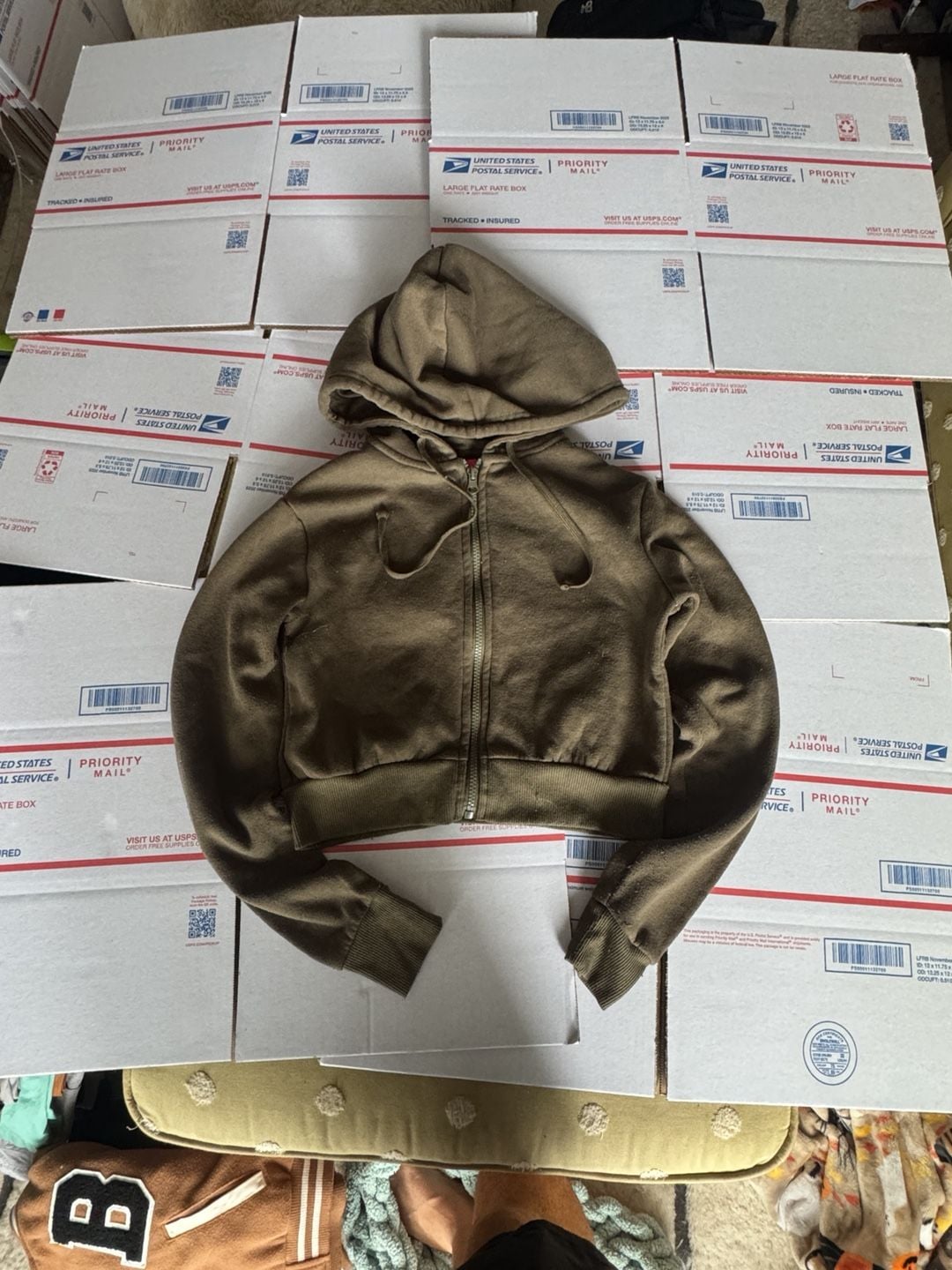 Pink Label Social Club Zip Up Hoodie Size S Olive Green Cropped 2