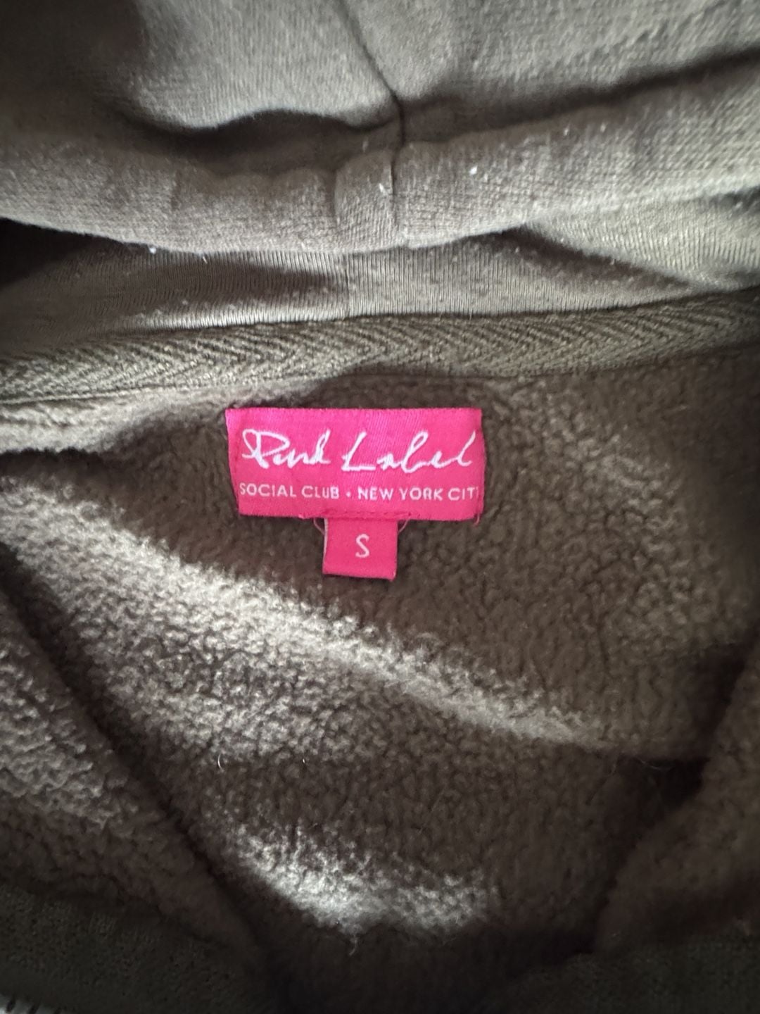 Pink Label Social Club Zip Up Hoodie Size S Olive Green Cropped 3
