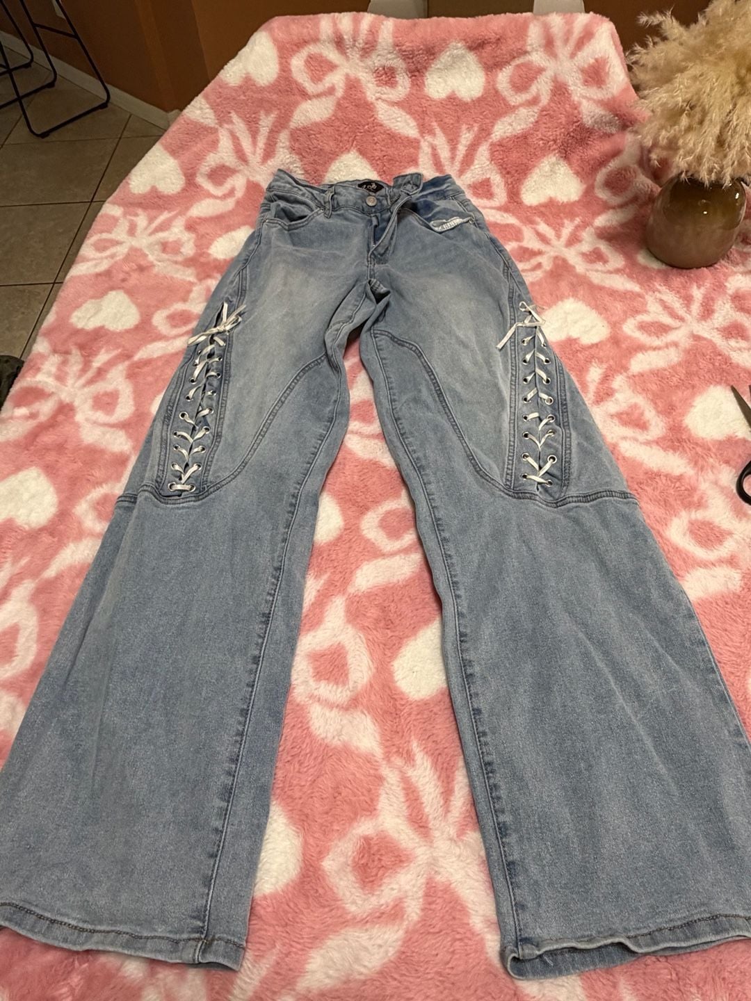 Zoë by Zoë Phoebe Lace-Up Wide Leg Jeans Size 5 Light Wash 2